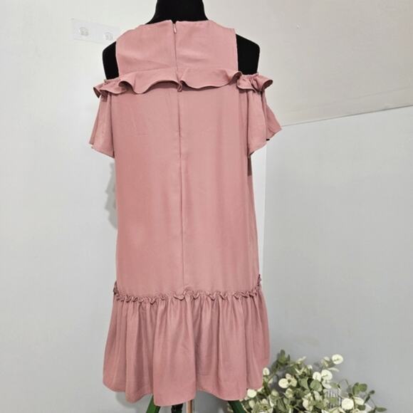 Amanda Uprichard Cold Shoulder Pirouette Henna Mauve Pink Ruffled Dress Large - Picture 5 of 13